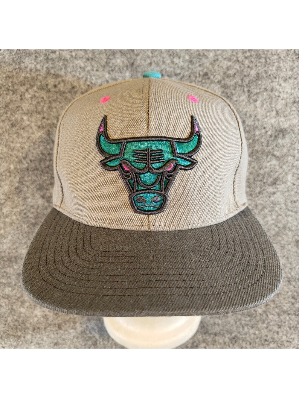 Mitchell & Ness Chicago Bulls Snapback Hat Tan Teal Pink Custom Colorway